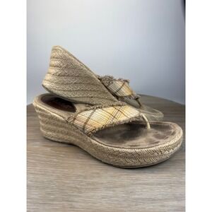 Mudd Womens 8.5M Wedge Sandals Sativa Yellow Plaid Frayed Thong Espadrille Y2K
